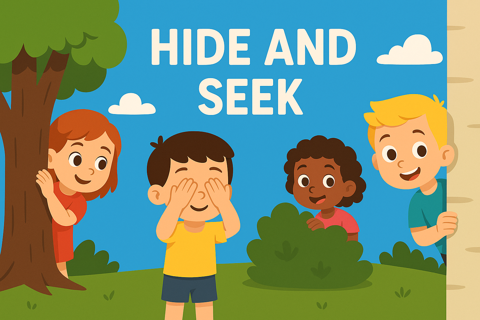 Cartoon image of kids playing Hide and Seek