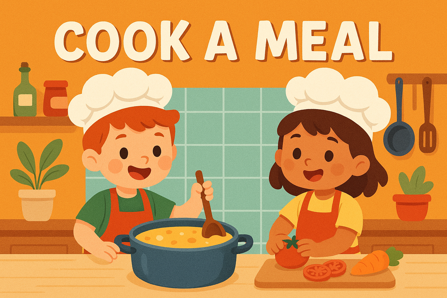 Cartoon image of children cooking