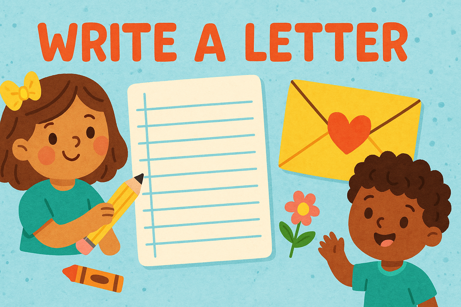 Cartoon image of kids writing a ltter