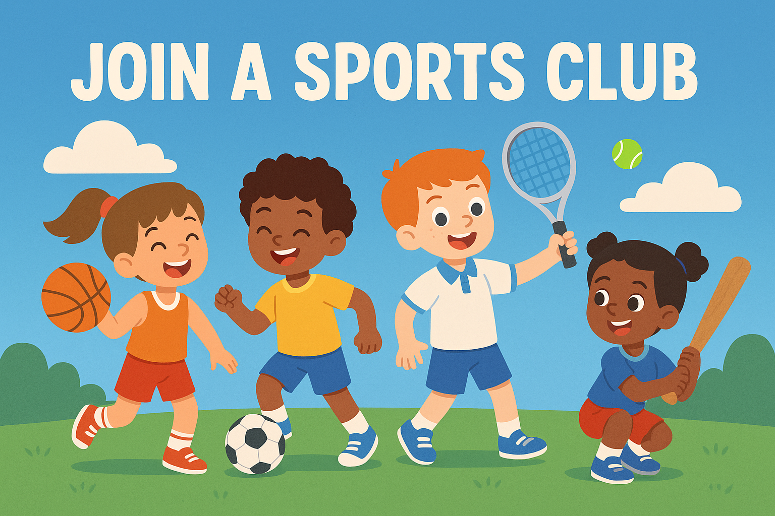 Cartoon of kids playing various sports
