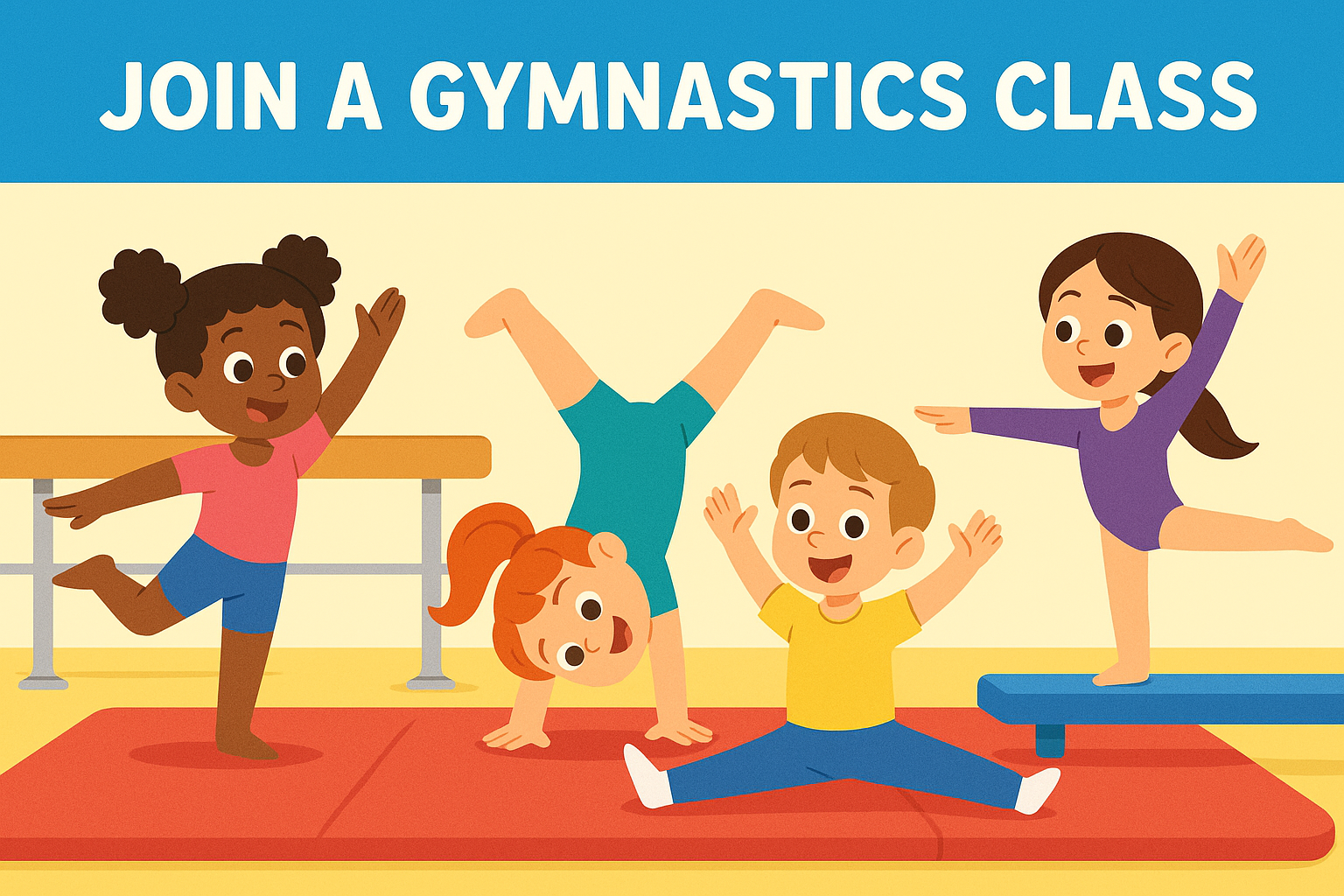 Cartoon of kids doing gymnastics
