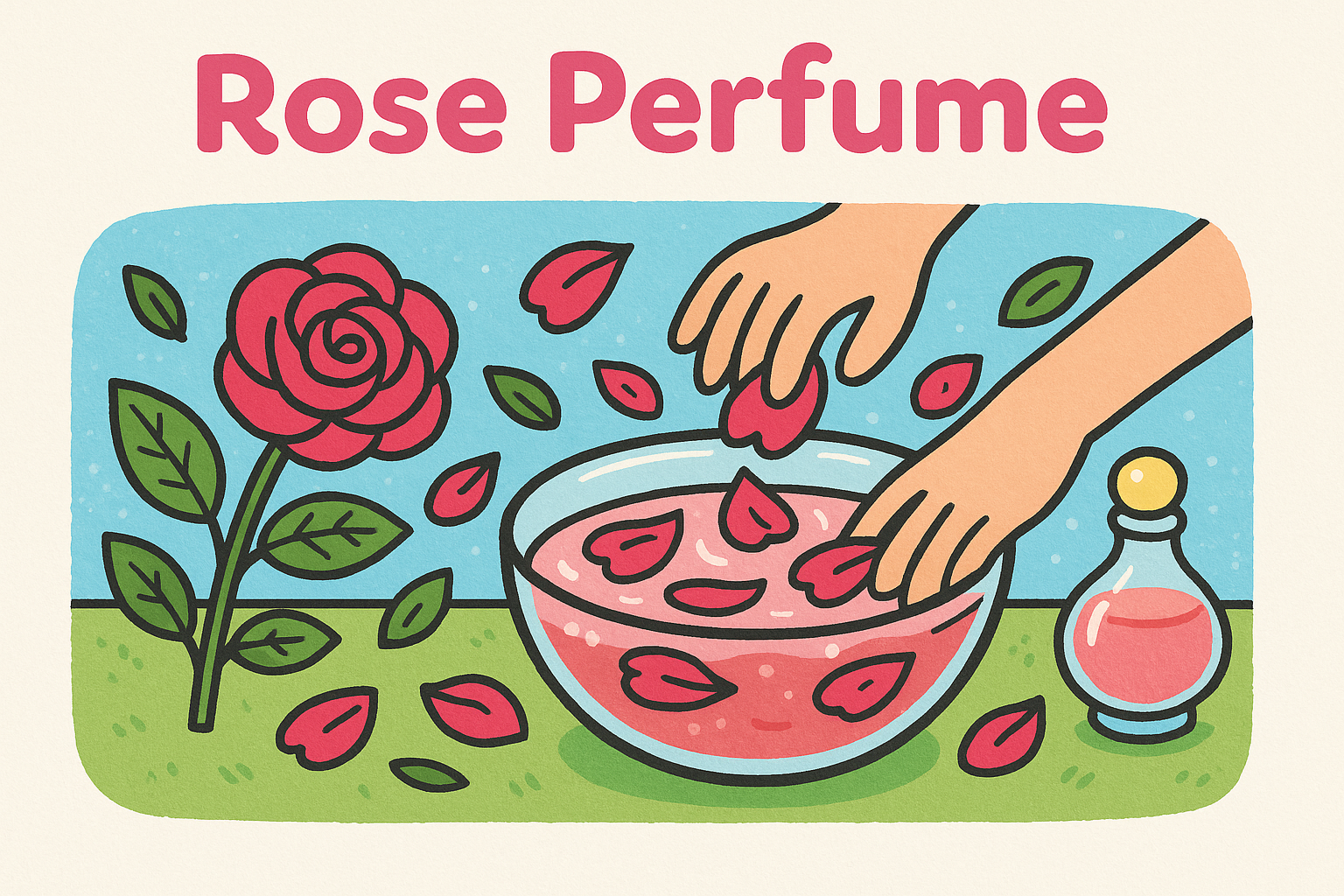 Image with a rose and a bowl of water with rose petals in it.