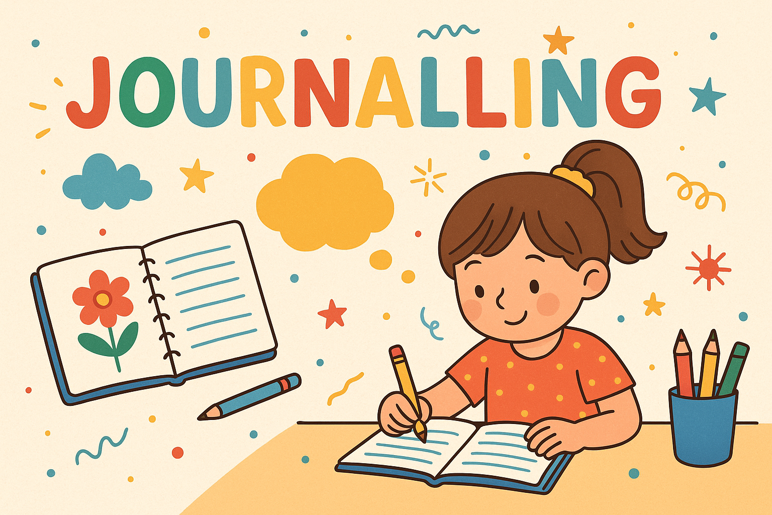 Cartoon of a child writing a journal
