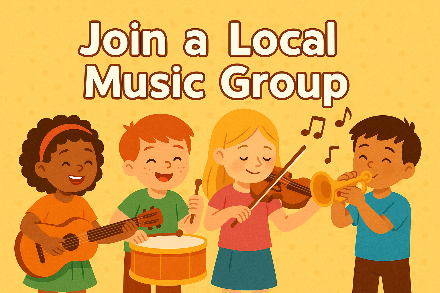 Cartoon of kids with various musical instruments