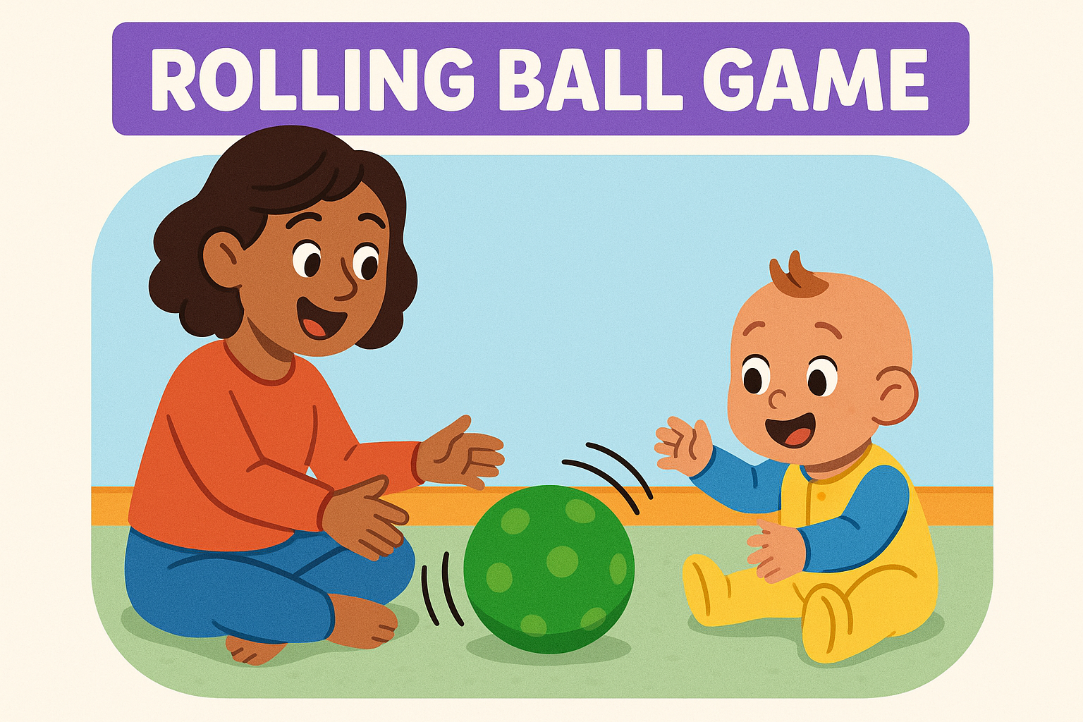 Cartoon of mother and child rolling a ball back and forwards