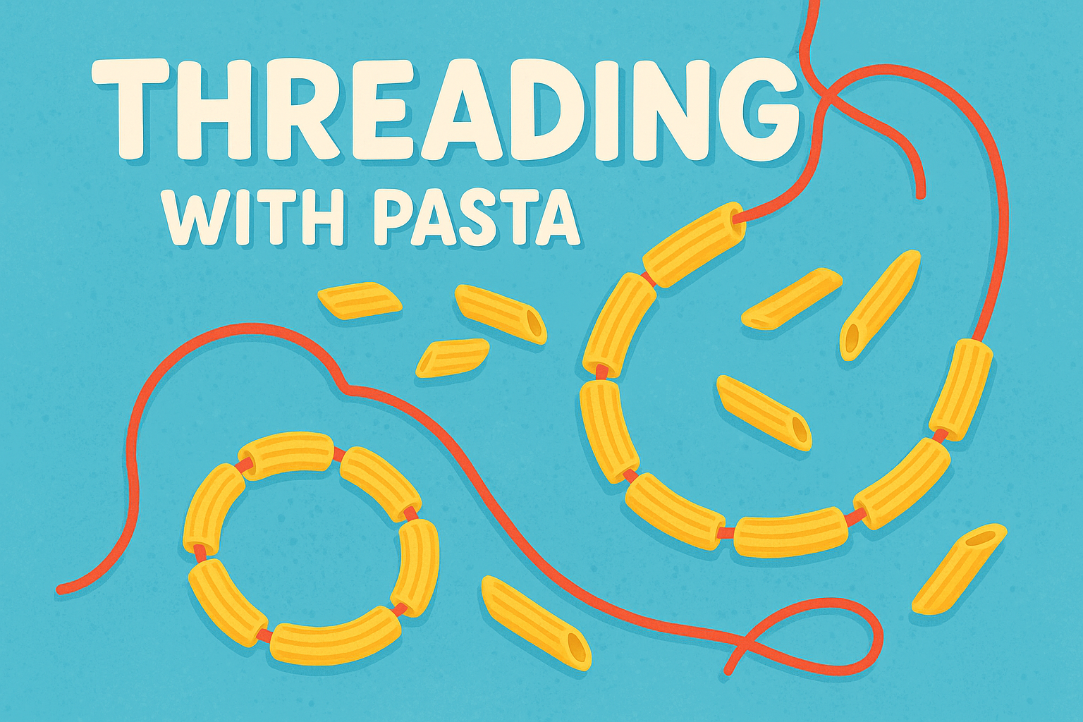 Illustration of dried pasta with thread going through the middle