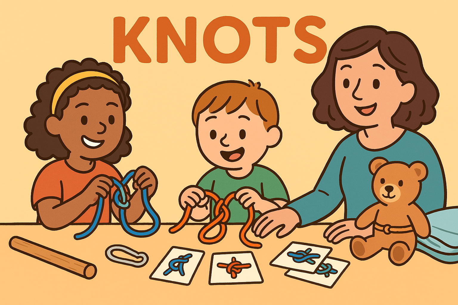Kids learning how to tie knots